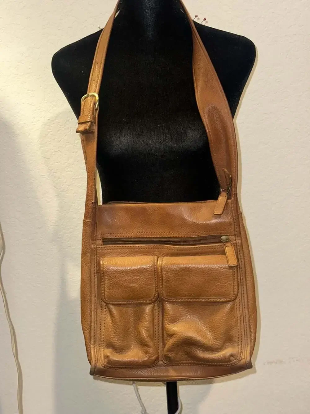 Fossil 75082 Brown Pebbled Leather Messenger Shoulder Bag